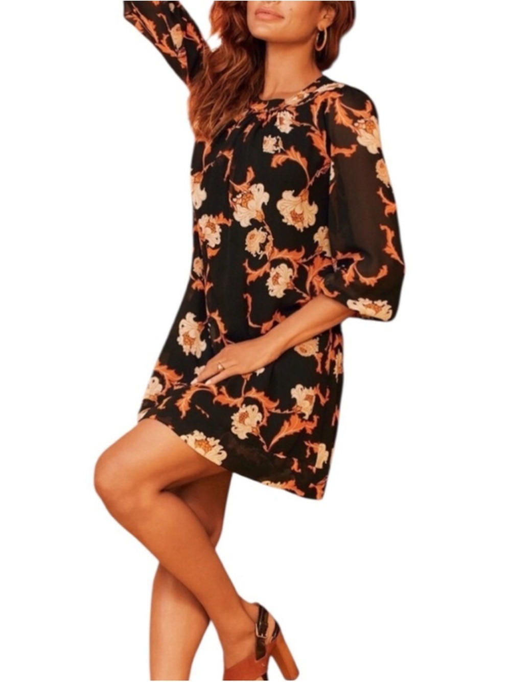 Eva Mendez Floral 3/4 Sleeve Shift Dress, Size S